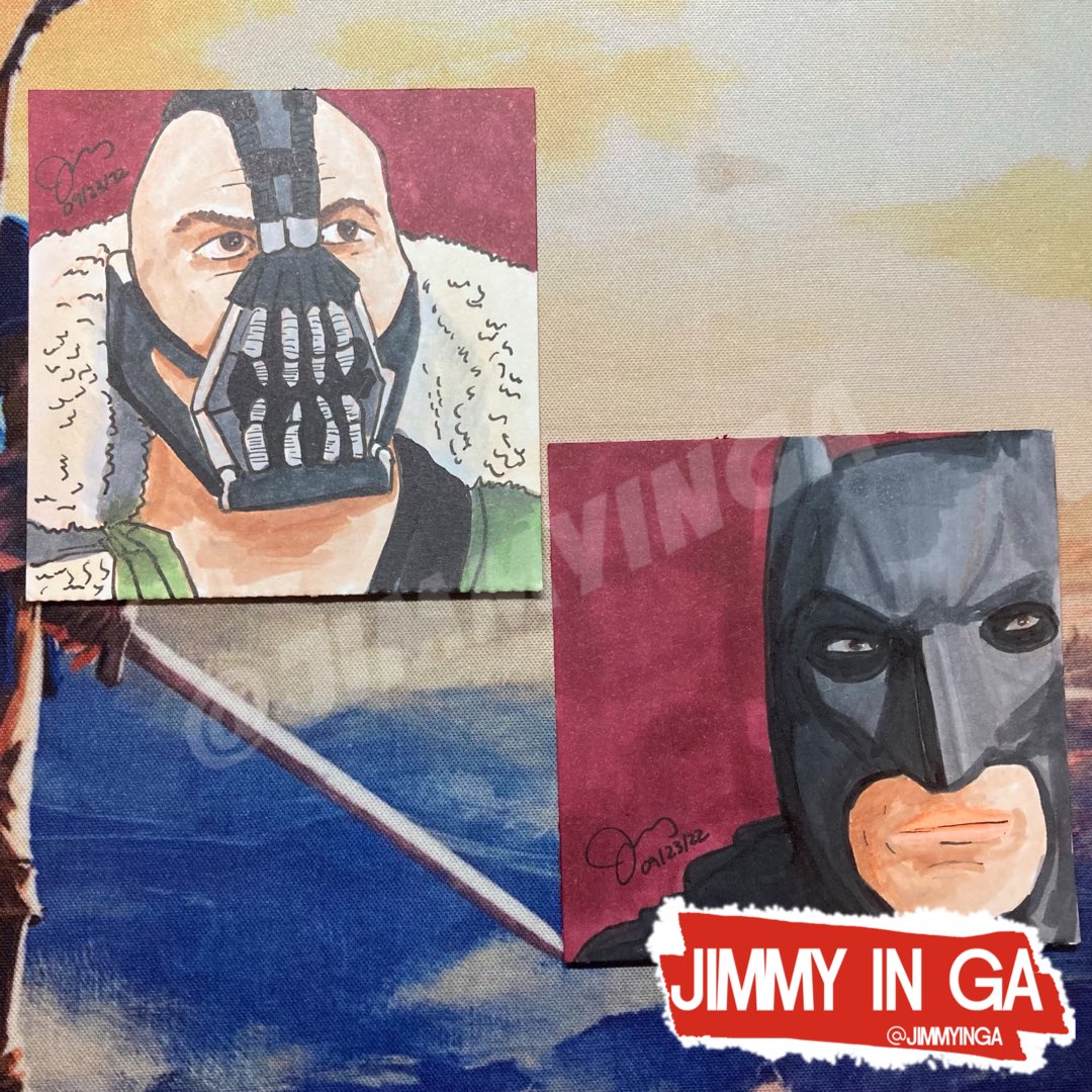 JimmyinGA's tweet photo. I did a couple of quick #sketches of #Bane and #Batman. I colored them with #CopicMarkers. These 3” x 3”s are on #MarkerPaper.
#TheDarkKnight #DarkNight #TomHardy #ChristianBale https://t.co/4BY2GwYD4v