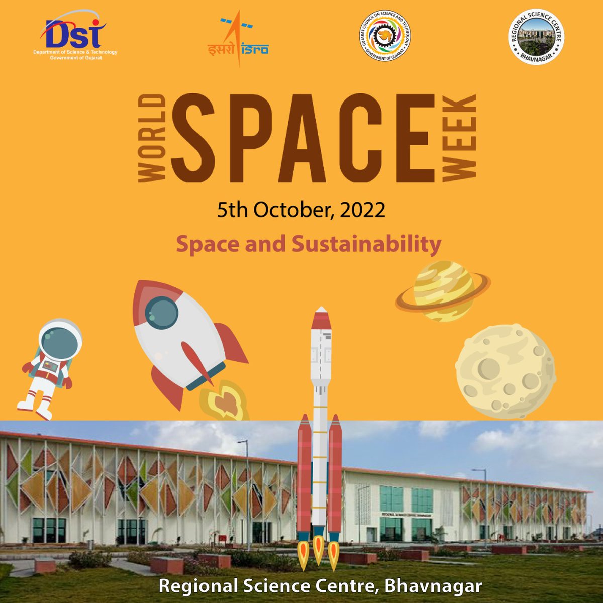 narottamsahoo's tweet photo. From 4 - 10 October 2022, #WorldSpaceWeek is being celebrated on the theme, Space and Sustainability!

Please join in our special outreach programs, celebrating sustainability in space, and sustainability from space. @InfoGujcost @GujScienceCity @isro @IYBSSD2022 @wswindia @NASA https://t.co/Tj3KUAc1ZF