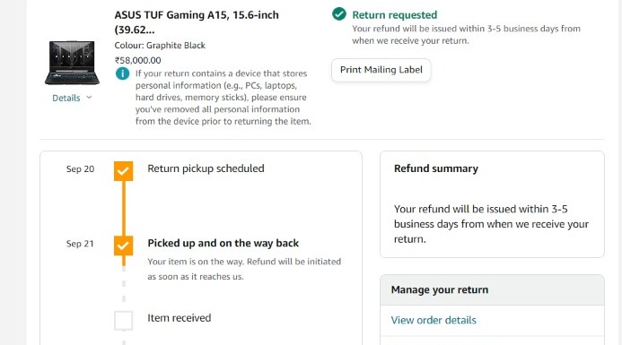 rajberrypie's tweet photo. NEVER BUY A LAPTOP FROM @amazonIN
My brother bought a Rs54,000 laptop on EMI. He received a defective piece, and placed a return request immediately.
Return was picked up, but after 2 weeks amazon sent an email saying they received the wrong item and won't process the refund. RT! https://t.co/AX2EUNtgE6
