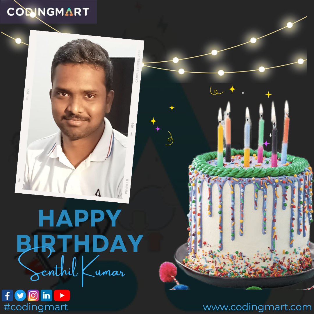 codingmart's tweet photo. Senthil Kumar
Codingmart Wishing you the best on your birthday π and everything good in the year ahead.
May your birthday be sprinkled with fun and laughter. Have a great day!
Happy birthday!!!πππ₯³π₯³π₯³
#codingmart #birthdaywishes #happybirthday #celebration #happiness #joy https://t.co/iYBjkt67ke
