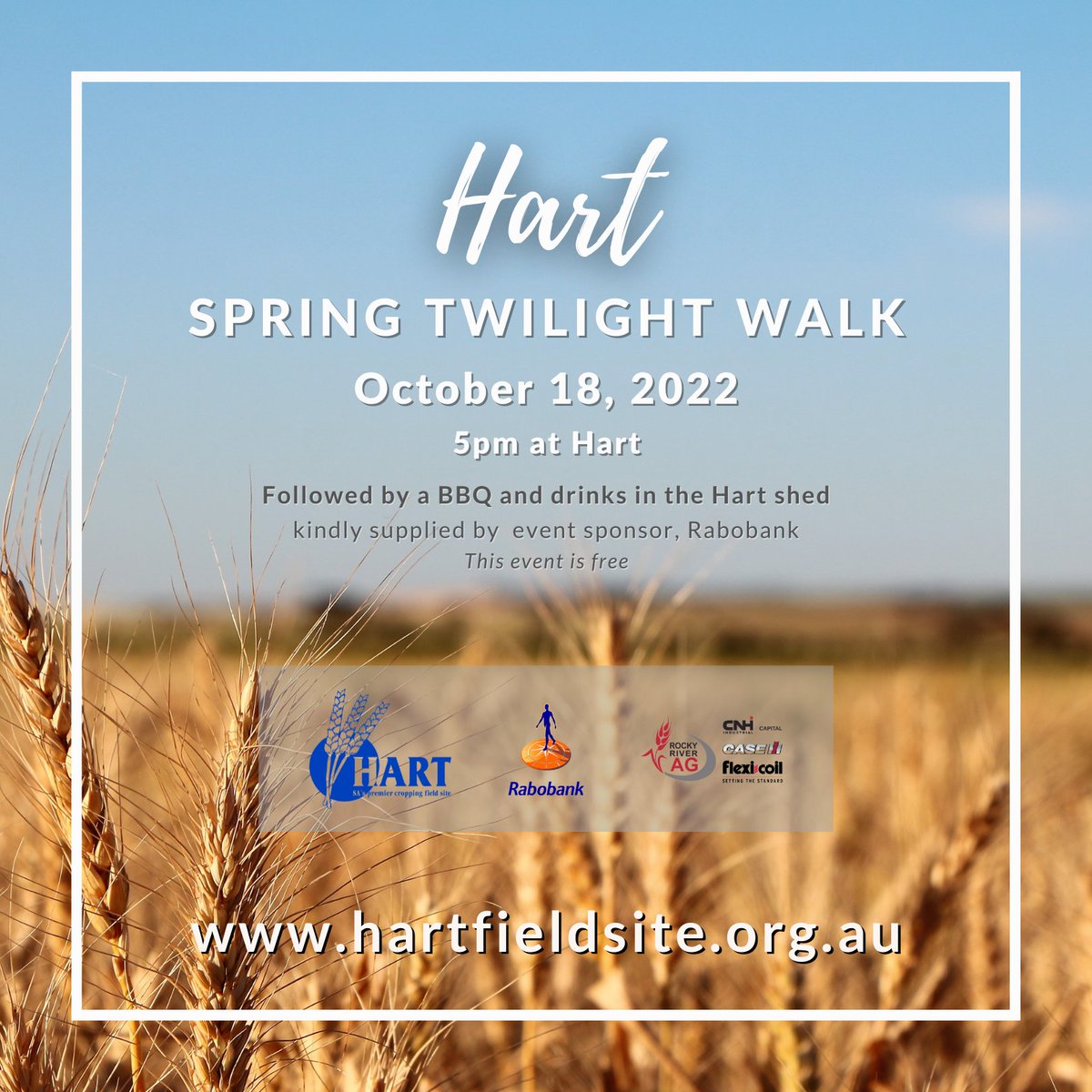 HART SPRING TWILIGHT WALK
October 18, 2022 | 5pm
We'll be releasing our program by the end of the week but for now... SAVE THE DATE! 🤞😊
This event is free and is followed by a BBQ and drinks at the Hart shed so don't miss it. 🍻