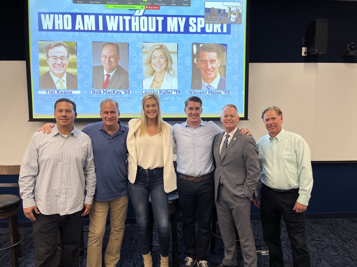 BillMcGillis's tweet image. Who am I without my Sport? Amazing group of ⁦@GoUSDAlumni⁩ scholar-athletes ⁦@laurenfulls10⁩ ‘19 ⁦@VinceMoiso⁩ ‘95 and ⁦⁦@mackayrob⁩ ‘88 helped answer that question for our current ⁦@uofsandiego⁩ ⁦@USDToreros⁩ SAs tonight