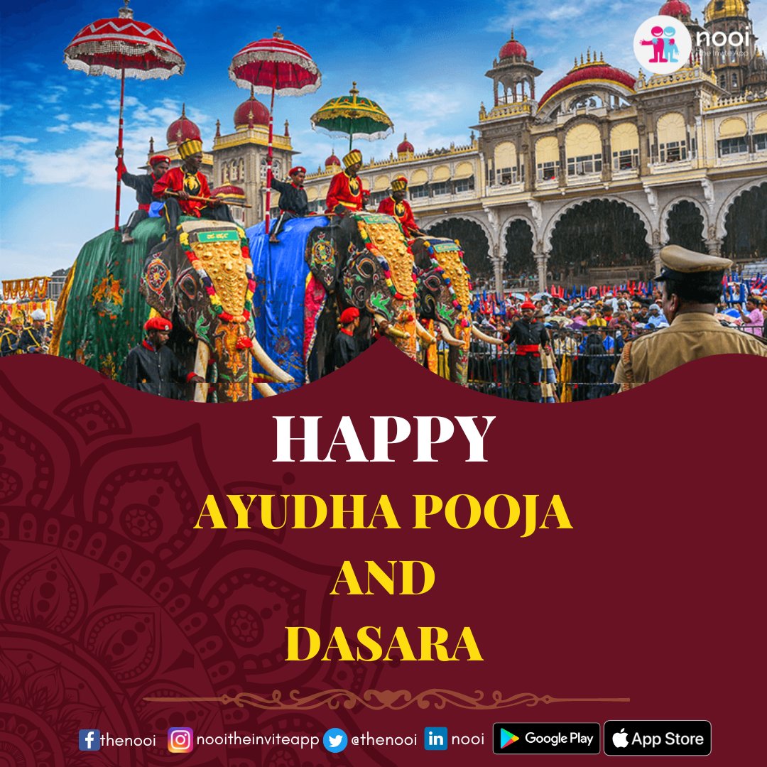 thenooi's tweet photo. Ayudha Pooja and Dasara Festive Greetings from Team 'nooi'.
Adopt to “nooi – The Invite App”!
Download App from Google Play and App store!
#nooi #TheInviteApp #invite #einvite #Dasara https://t.co/15l4HRPj3f