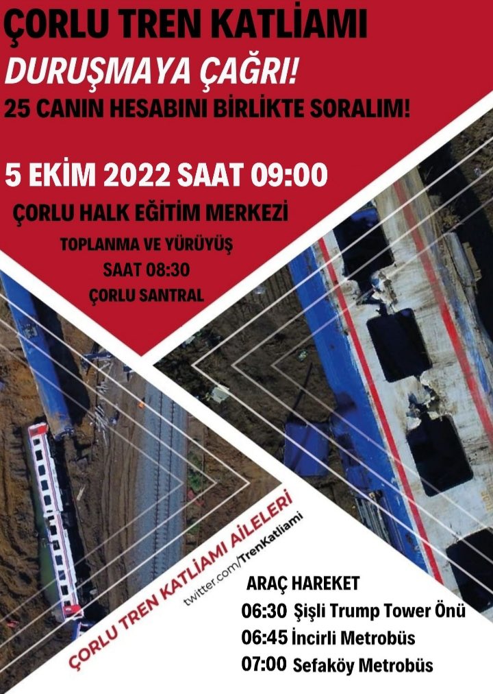 #Çorlutrenkatliamı duruşması YENİ BAŞLIYOR! 
Ülkemizde cezasızlığın hükmettiği her kötülük,yeni bir katliam yaratmakta.
Her zamankinden daha çok adalet diye haykırmalıyız.
Sahip çıktığımız her dava,bize adaleti er ya da geç getirecektir.
İnanç ve Dayanışma ile ✌🏻
#ÇorluİçinAdalet