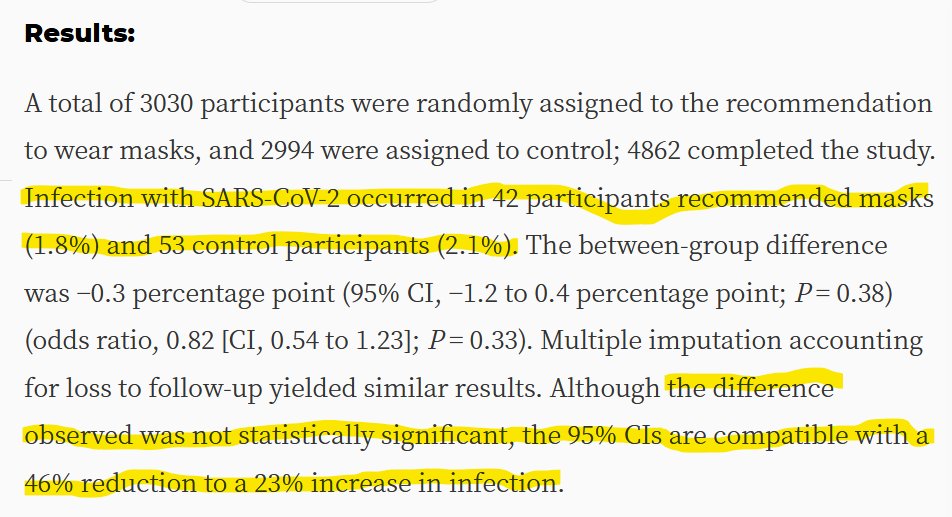 <a href="/EbonyJHilton_MD/">Ebony Jade Hilton, MD</a> @TrishtheDish_7 <a href="/TheNickFoy/">Nick Foy</a> DANMASK was the first RCT on masking specific to covid, could not find statistical significance (it was underpowered, designed to identify >50% effect size and it did not)

doi.org/10.7326/M20-68…