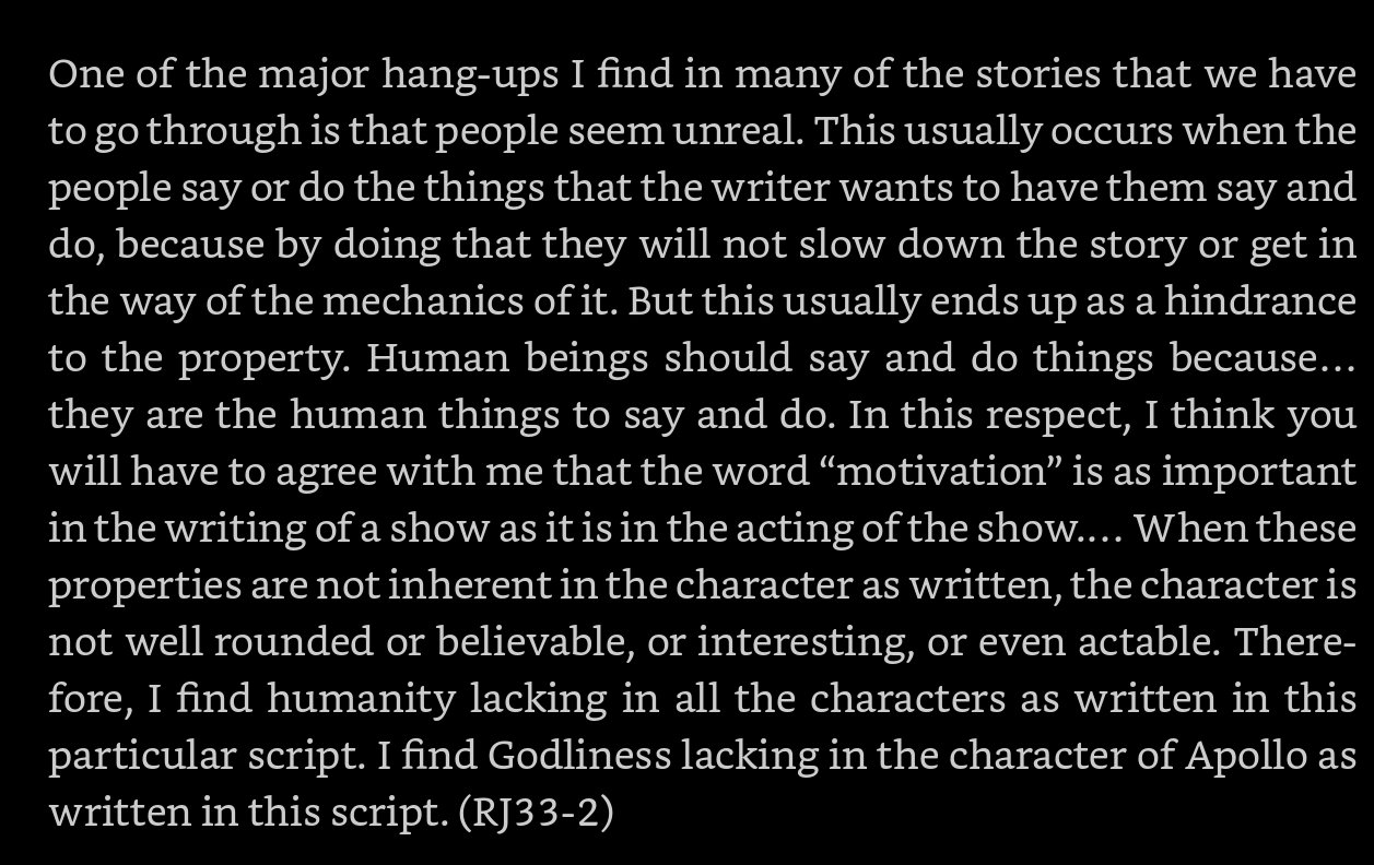 Matt colville on twitter bob justman explains why an early draft of