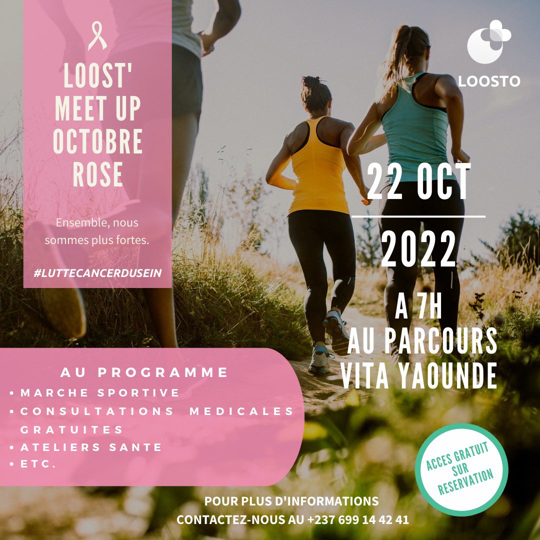 Loostocare's tweet photo. 💞Force à tous les seins 💪🏽 

A vos marques, prêt ? Partez ! 
Nous vous invitons massivement à participer à la « LOOST’MEET UP OCTOBRE ROSE  » pour lutter activement contre le cancer du sein. 

🎗️Octobre rose ce n'est pas juste un mouvement 
     🎗️Octobre rose ce n'est pas https://t.co/XZZx85oLtd