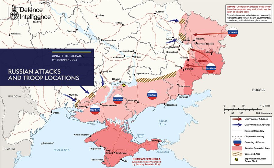 Russian attacks and troop locations map 04/10/22