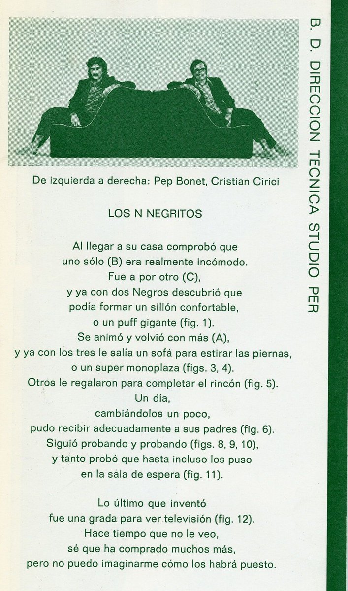 🛋️El 1972 #PepBonet i #CristianCirici van crear el "Negro", produït per #BocaccioDesign: tres peces d'espuma de poliuretà folrades de tela que es podien combinar "para formar superfícies contínuas blandas, cambiables", superant les limitacions dels sofàs convencionals.