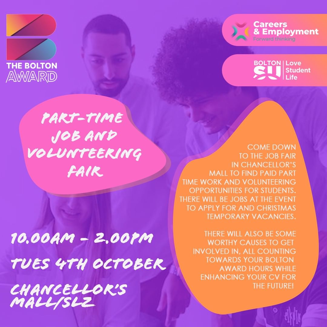 There's no better way to find opportunities to gain your Bolton Award hours!

It's happening right now, so come on down to the Chancellor's Building!