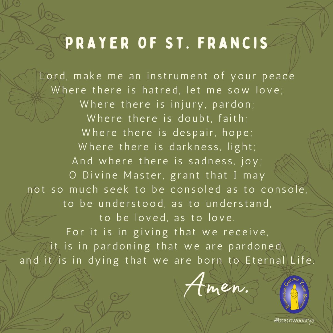 BCYS (@brentwoodcys) on Twitter photo Today is the Feast of St Francis of Assisi.
What are you doing to follow in the footsteps of St Francis and help care for creation?
Visit caritasbrentwood.org or <a href="/caritasdob/">Caritas Diocese of Brentwood</a> for inspiration!
#stfrancis
#LaudatoSi
#brentwoodcatholicyouthservice Today is the Feast of St Francis of Assisi.
What are you doing to follow in the footsteps of St Francis and help care for creation?
Visit caritasbrentwood.org or <a href="/caritasdob/">Caritas Diocese of Brentwood</a> for inspiration!
#stfrancis
#LaudatoSi
#brentwoodcatholicyouthservice