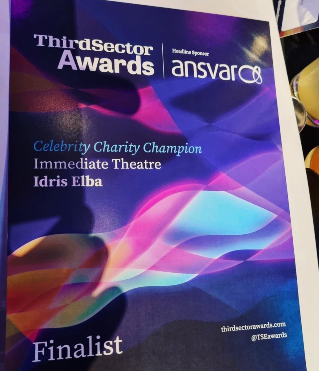 Immediate Theatre was thrilled to attend Third Sector’s Awards Ceremony after being shortlisted for Celebrity Charity Champion. Despite not winning, the team were humbled to be surrounded by many unsung heroes and proud to receive recognition for our patron, Idris Elba 🥳🥰