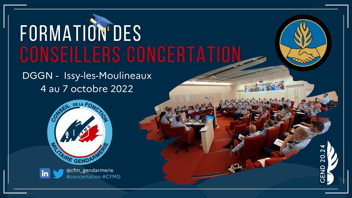 cfm_gendarmerie's tweet photo. Aujourd'hui commence la semaine de formation des conseillers #concertation de toute la 🇫🇷
7️⃣5️⃣ militaires de la @Gendarmerie, représentants élus dans les territoires viennent acquérir les connaissances et les compétences nécessaires à leur mandat.
#ConditionMilitaire #formation https://t.co/7S7qFfchuI