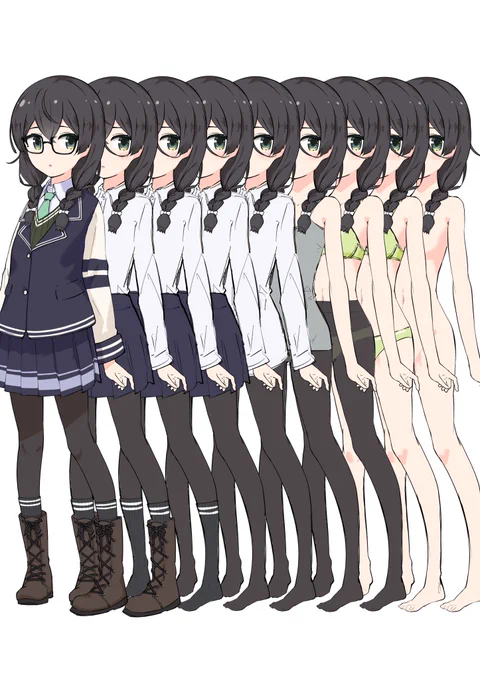 服を全部別々に描いたら組み合わせ自由だなと思いましたが使い道が思いつかないのでボツになった案です。 