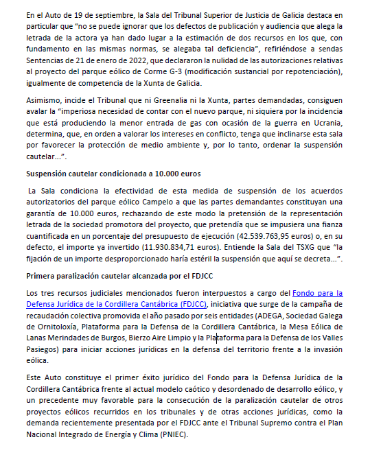 MesaEolica's tweet photo. 📢🚨Primera PARALIZACIÓN CAUTELAR DE UN PARQUE EÓLICO alcanzada por el FDJCC🚨

✅1er éxito jurídico del #FDJCC frente al actual modelo caótico y desordenado de desarrollo eólico
✅precedente muy favorable para la consecución de la paralización cautelar de otros proyectos eólicos https://t.co/MwtR7lq88s