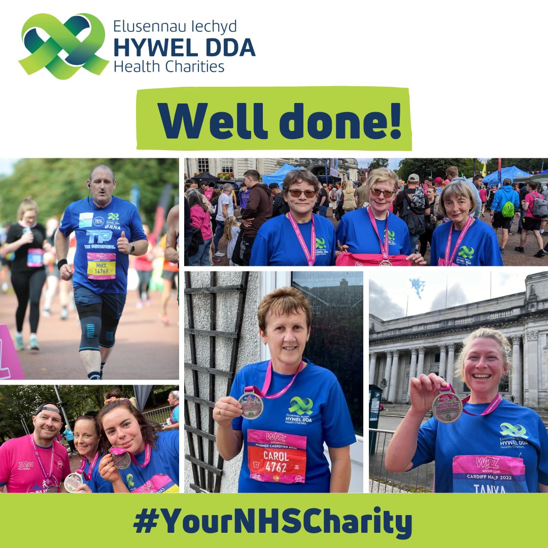 HywelDdaCharity's tweet photo. HUGE #welldone to all our fundraisers who took part in the @Cardiffhalf on Sunday! 👏
#Thankyou for choosing to raise funds for our #charity! 💚
#Diolch #YourNHSCharity #RunCardiff https://t.co/ZyhUrQo63z