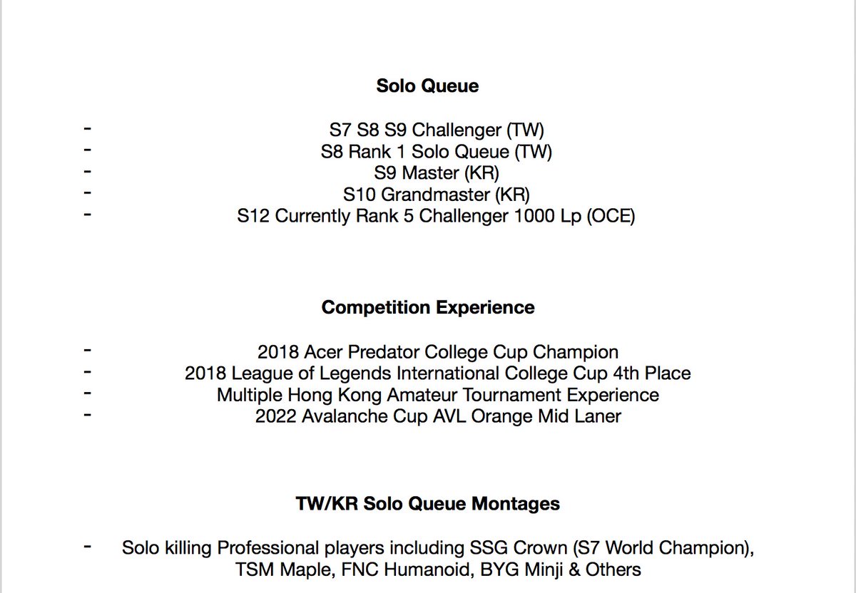 Usydlaw2022OCE's tweet image. Usydlaw2022 (OCE) is currently looking for team to play as mid laner in 2023 LCO, please feel free to contact by dm or on discord (Vanisking #1960) if interested. 

Links to montages:
youtube.com/watch?v=cFWDv1… &amp;amp;
youtube.com/watch?v=MlZKC-…