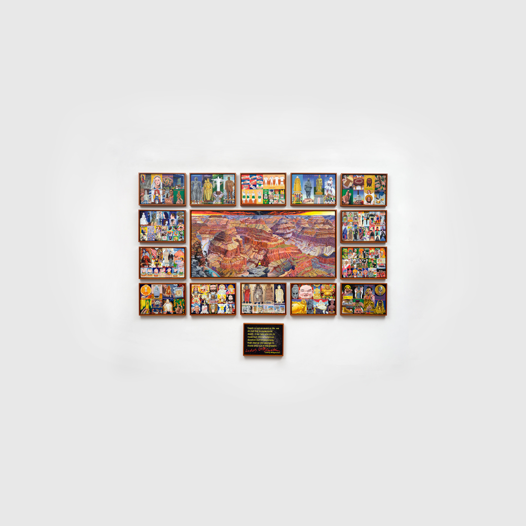 BenSakoguchi's tweet photo. SELECTED then REJECTED for the California Biennial at the Orange County Museum of Art. "Comparative Religions 101" can be seen in detail at https://t.co/o1wHWm3St8 https://t.co/h6IC0xnCxt
