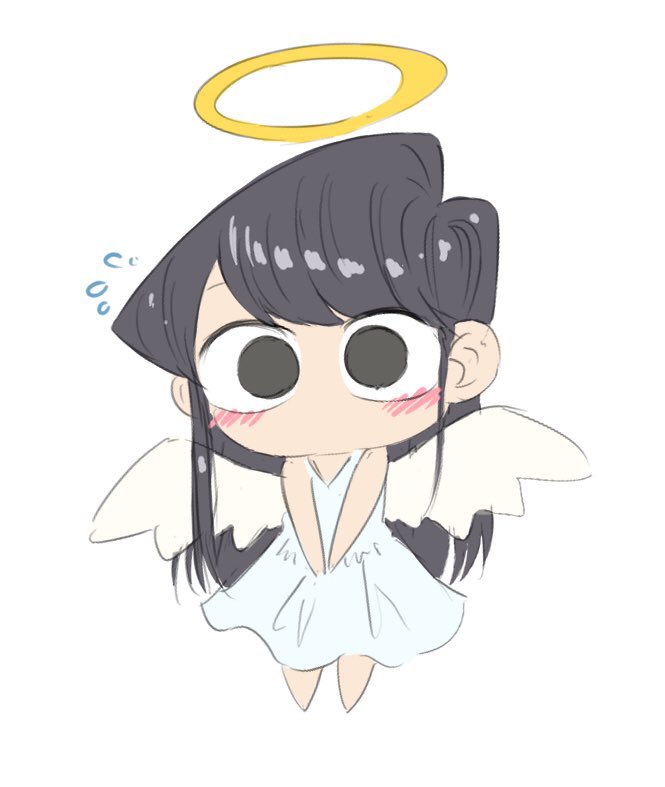 komi shouko 1girl wings halo black hair solo long hair chibi  illustration images