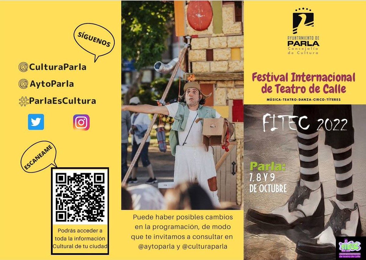 Juventud_Parla's tweet photo. ¡Este finde las calles de #Parla se van a llenar del teatro, música, humor, títeres y clown con el Festival Internacional de Teatro de Calle @FestivalFITEC ! #Fitec
📍 Avenida de los Planetas, la Plaza Adolfo Marsillach y la Iglesia de la Asunción.
👀👉https://t.co/sURbldP6im https://t.co/XQqhzWiHRP