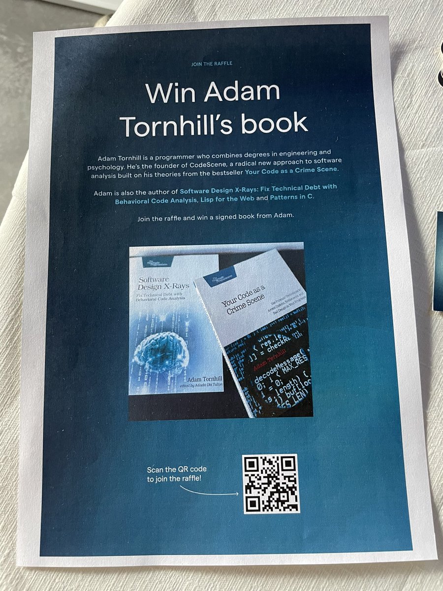 mattihanell's tweet image. Visit us @GOTOcph and get a chance to win a book by @AdamTornhill #GOTOcph #CodeScene #SoftwareEngineering