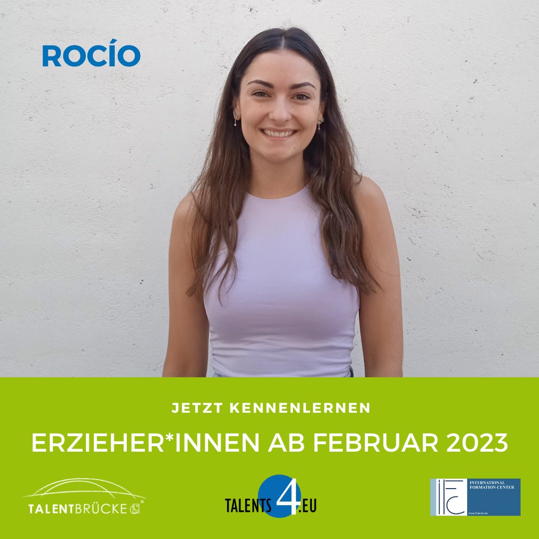 Verstärkung gesucht? Finden Sie Rocío! Die neue Fachkraft für Ihre Kita ab Februar 2023!
Sprechen Sie uns an!

talents4.eu

<a href="/IFCenter/">IF Center</a>
#Fachkräfte #Erzieher #Erzieherin #Kita #Kindergarten
#Mitarbeiter #Jobs #Unternehmen #Business #Spanien #Deutschland #Recruiting
