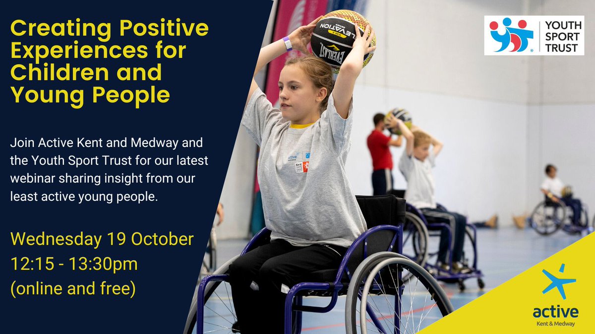 Active Kent & Medway (@active_kent) on Twitter photo Join us and <a href="/YouthSportTrust/">Youth Sport Trust</a> on Wednesday 19 October 12.15pm-1.30pm for our latest webinar sharing insight from our least active young people. Sign up now via forms.office.com/r/xCQThe8vb1 Join us and <a href="/YouthSportTrust/">Youth Sport Trust</a> on Wednesday 19 October 12.15pm-1.30pm for our latest webinar sharing insight from our least active young people. Sign up now via forms.office.com/r/xCQThe8vb1