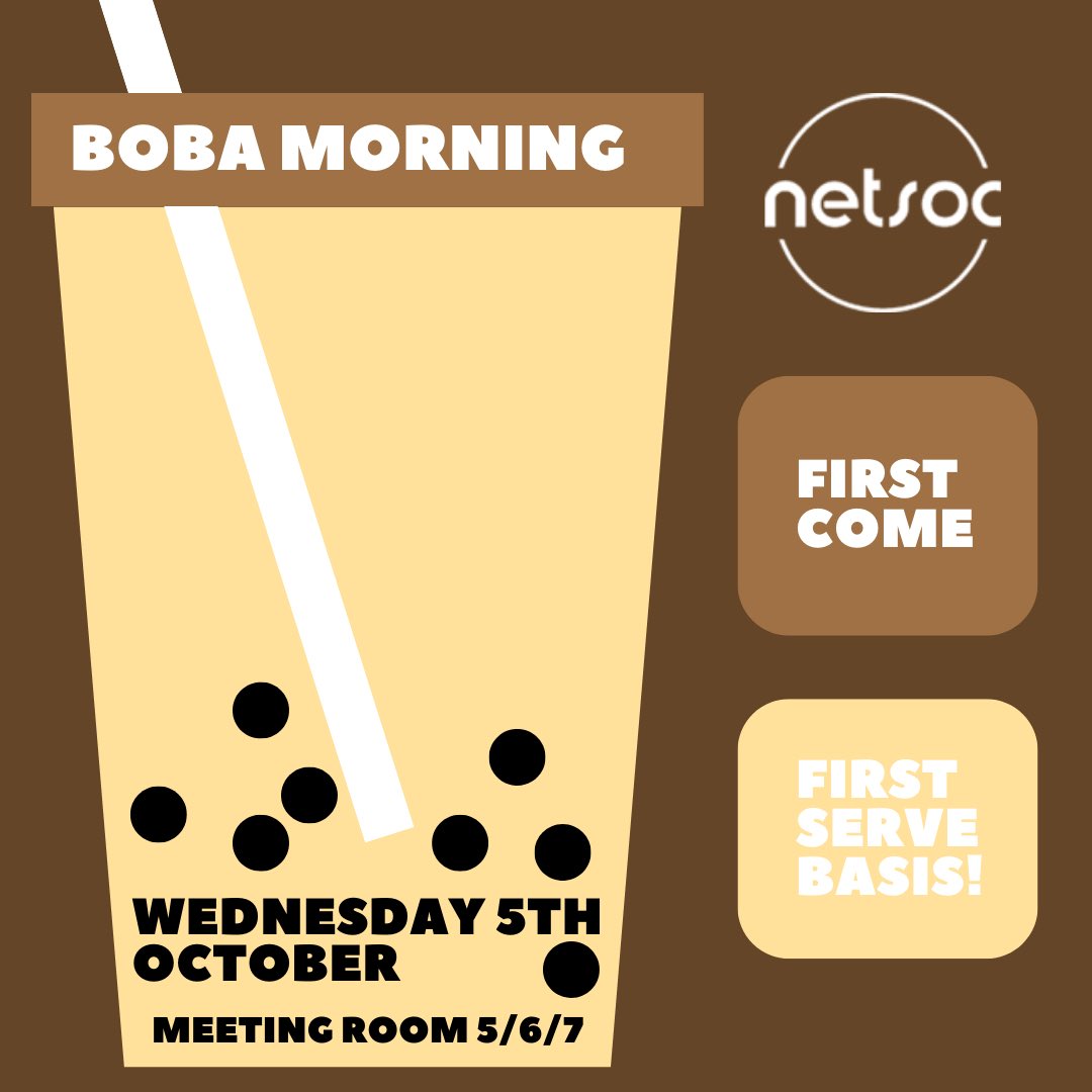 UCDNetsoc's tweet image. 🧋RETURN OF THE TEA🧋

Boba is back! 🤩

WEDNESDAY 12pm - 1pm in the Meeting Rooms 5/6/7

👉 Check our Instagram story highlights for directions 👈

See you there 😉