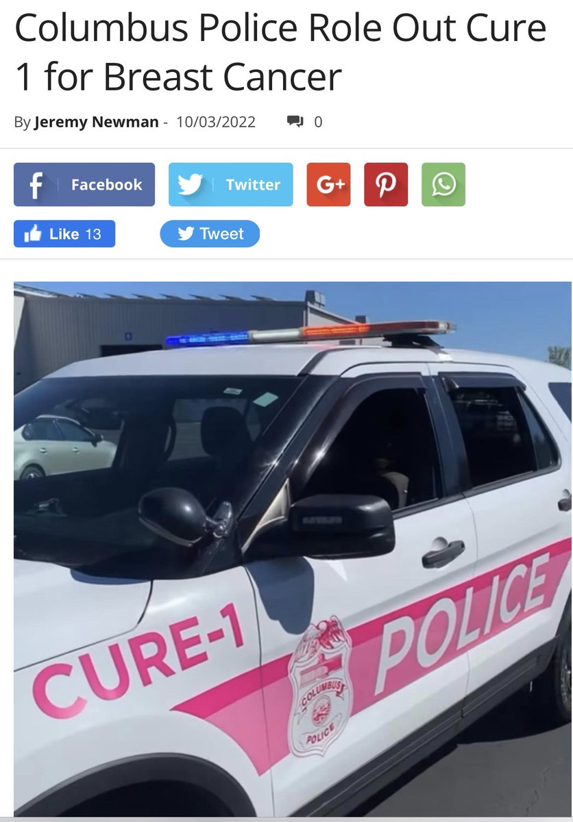 DouglasWHare's tweet photo. I am all for bringing awareness to Breast Cancer and the effort by Columbus Police with this.
I only question why Pediatric Cancer Awareness and lack of funding does not get the same kind of effort.
All cancer sucks!
#morethan4
#CMHfoundation https://t.co/EbphfEt4EB
