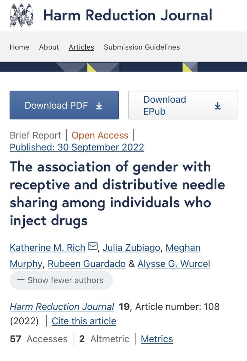 “Woman are more likely in comparison with men to share needles both through receptive and distributive means. Expansion of interventions, including syringe service programs, to increase access to sterile injection equipment is of great importance” <a href="/katherinemrich/">Katherine Rich</a>