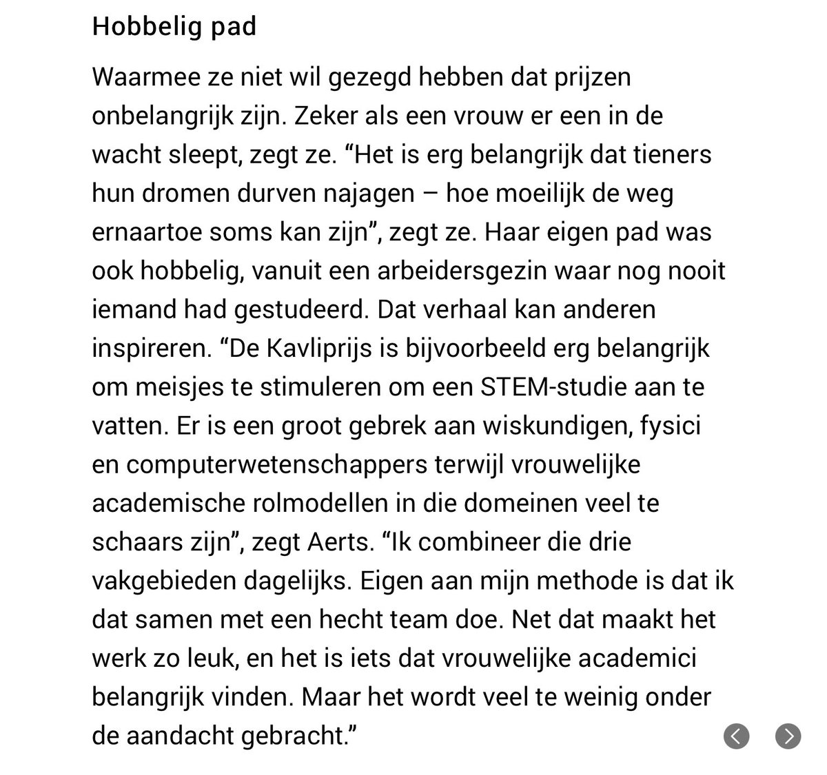 Wij duimen voor prof Conny Aerts <a href="/KU_Leuven/">KU Leuven</a> dat zij vandaag de #NobelPrize #fysica wint! In juni won ze als 1e Belg ooit de #KavliPrize2022 voor #astrofysica. 
Als vrouw beklemtoont ze de inzet: “om #meisjes te stimuleren een #STEM-studie aan te vatten.”
#GeefjouwtalenteenSTEM