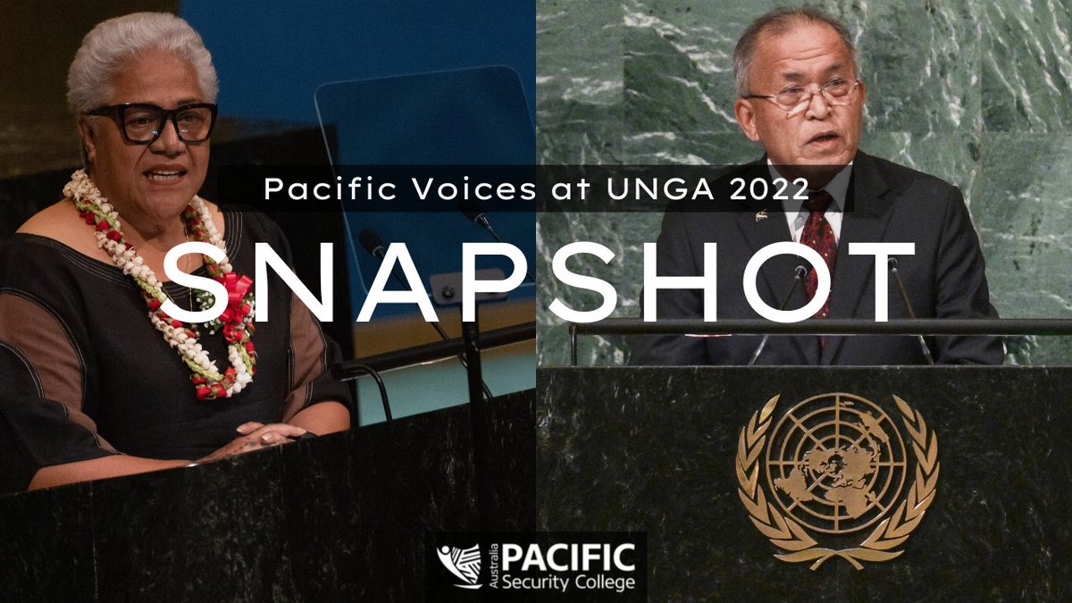 PSC_ANU's tweet photo. “We are here because our future is tied to the entire world; and the entire world needs to hear our message” -@ForumSEC Chair &amp; @FijiPM Bainimarama

In this #SecuritySnapshot we look at key issues raised by leaders at the recent UNGA 2022

➡️ Read more: https://t.co/6vnFsHl6GJ https://t.co/FdfUovtGq1