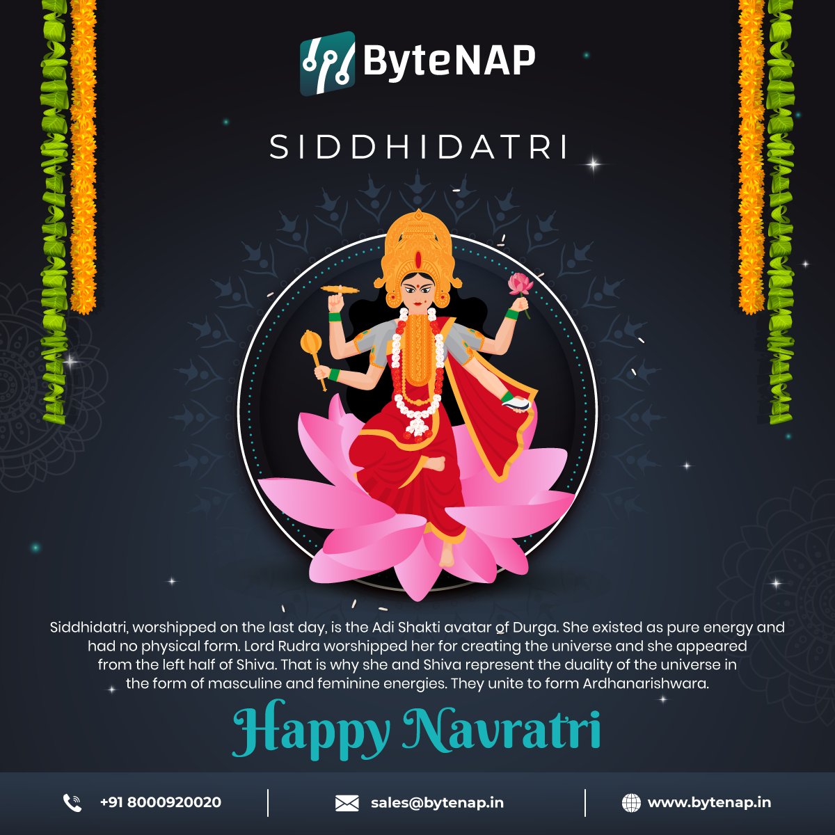 Celebrate a nine-day festival of victory over ignorance, arrogance, fear, and negativity. It is a good idea to host your website and make a significant web presence during this Navratri festival with ByteNAP.

#navratri2022 #webhostingservices #नवरात्रि
#ByteNAPNetworks