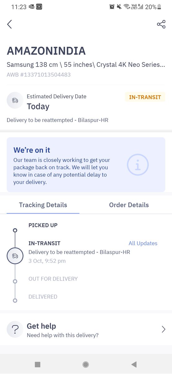 Package status on amazon is returning to seller and on Delhivery app it shows as delivery to be reattempted. Can <a href="/AmazonHelp/">Amazon Help</a> and <a href="/delhivery/">Delhivery</a> <a href="/help_delhivery/">helpdesk_delhivery</a> clear on this? My package was supposed to be delivered on 27 Sep. There has been a delay of 7 days and yet no resolution.