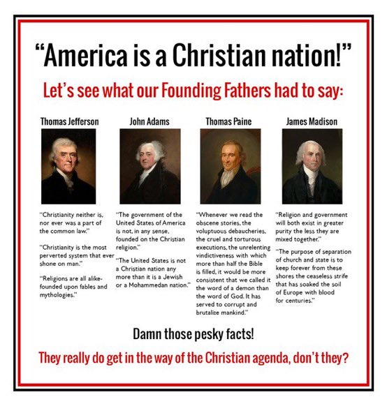 dystopian_usa's tweet photo. @MayraFlores2022 Which God?
Politicians need to worry about politics
Let preachers worry about religion
#FreedomOfReligionOrNone
#NotAChristianNation https://t.co/LwhCCzQfjO