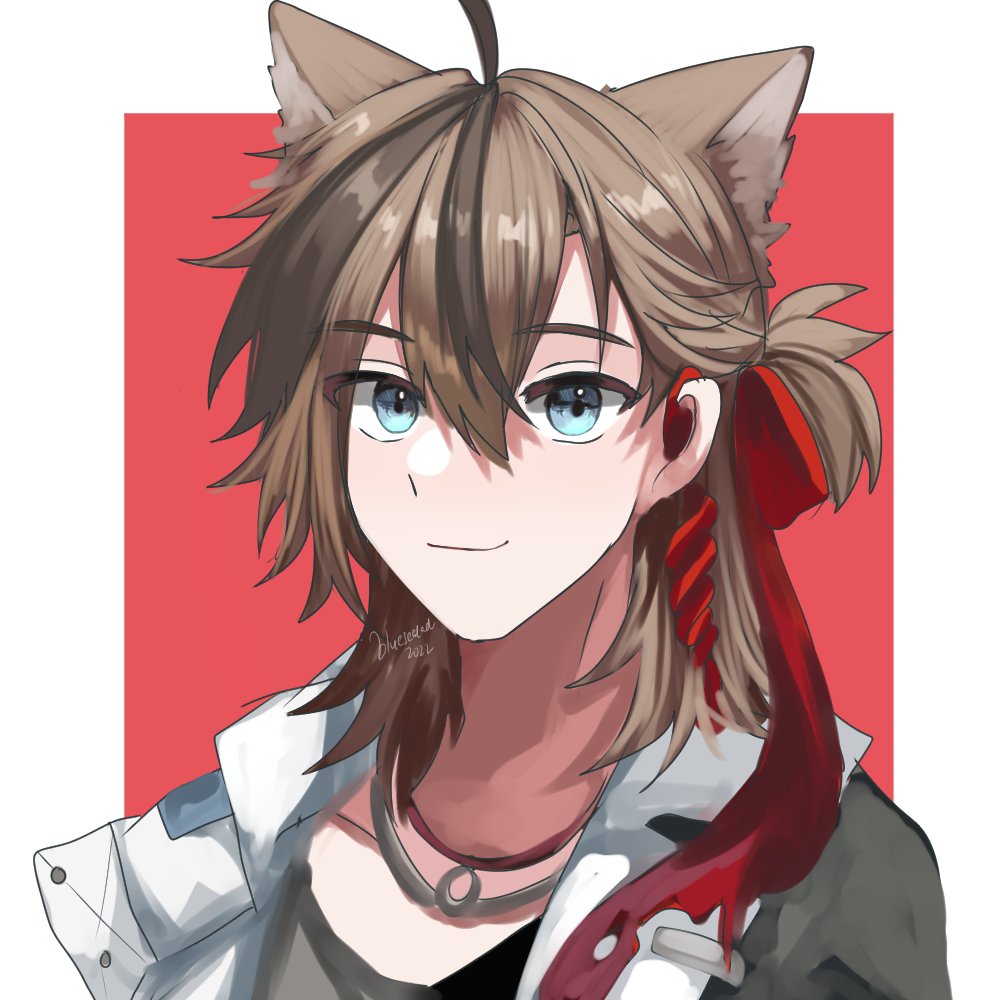 1boy animal ears male focus solo blue eyes brown hair smile  illustration images
