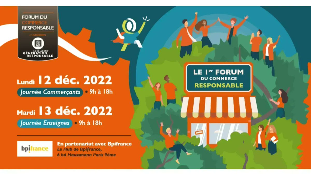 CollGenResp's tweet photo. Le 1e Forum du Commerce Responsable se tient les 12 et 13 décembre en partenariat avec #Bpifrance. C'est l’occasion de mettre en commun toutes vos actions afin de co-construire le Commerce de demain ! 🌍👍
#collectifgenerationresponsable #DeveloppementDurable #RSE #retail https://t.co/dlT4g9zeYB