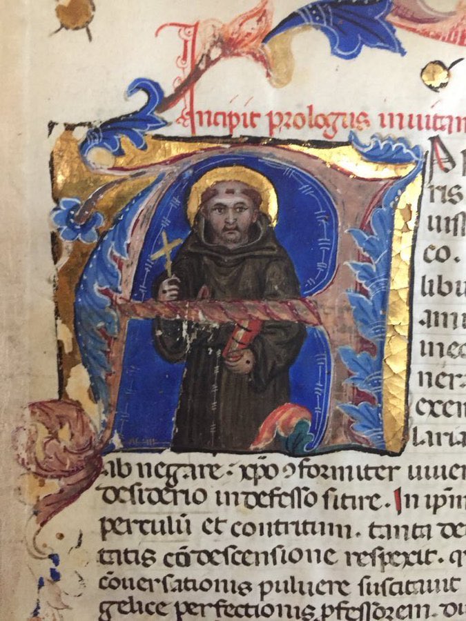 jdmccafferty's tweet photo. 4 Oct: the feast of Francis of Assisi #poverello #stigmatic & founder who d. 1226
Here he is in a beautiful 15thC manuscript of Bonaventure’s Life (JMcC) https://t.co/ehgYhqvohq