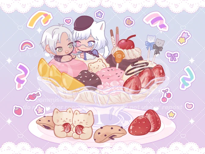  commissions open! slots for parfait and 3 slots for little beans now available on kofi! 