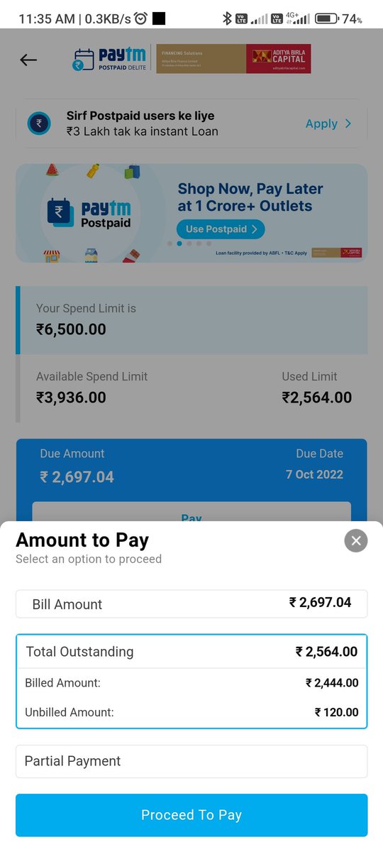 sandeep18985484's tweet photo. @Paytm @PaytmPostpaid I have received an erroneous DUE AMOUNT from your side in my PAYTM POSTPAID section in Paytm app.
The statement says:- 2444
Paytm Postpaid Says:- 2697.04 (It was my previous bill and I fully paid it before due date)

Please help me out here ASAP. https://t.co/Z7Ftu6t91a