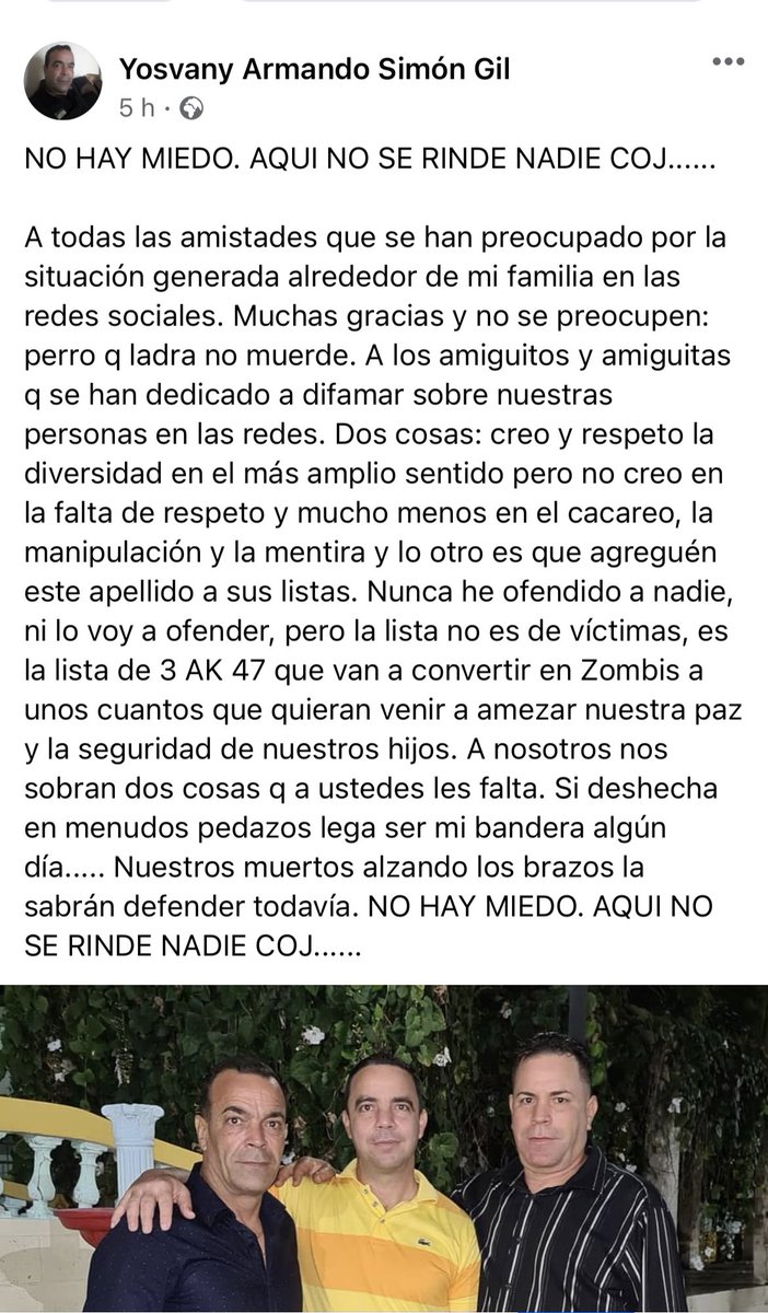 ilianahcuba's tweet photo. Dice este cobarde que no hay miedo pero bloquea que le comenten en su cobarde publicación, sus hijos son los que van a pasar vergüenza cuando #Cuba sea libre porque verán sus caras como pegaban a una mujer por defender una tiranía sanguinaria. #CubaPaLaCalle #SOSCuba https://t.co/coxFoTW0ie