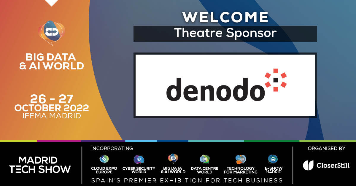 💥¡Nos encantan anunciar a @Denodo como #TheatreSponsor del #BAIWMadrid 2022!

🔝Compañía líder tecnológica en #VirtualizaciónDeDatos, ofrece una integración de los mismos a partir de una variada fuente de datos #bigdata y en el #cloud. 

👇¡Ven a conocerlos en el📍#standE40!