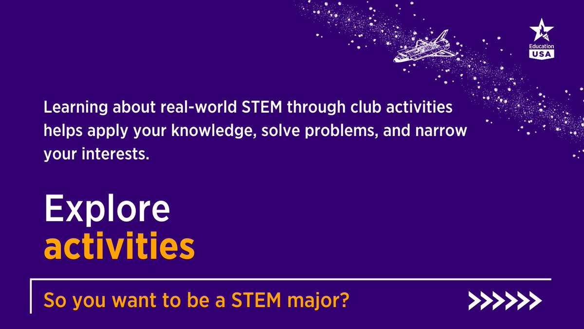 EdUSAinSA's tweet photo. 🚀 Welcome to @WorldSpaceWeek!  Are you looking to blast off at @NASA, find a cure to cancer, or help protect the environment with green technology?  A #STEM major might be right for you!  Here are 4 ways to succeed as a STEM student in high school and college ⬇️  #WSW2022 https://t.co/laVWm71ZIE