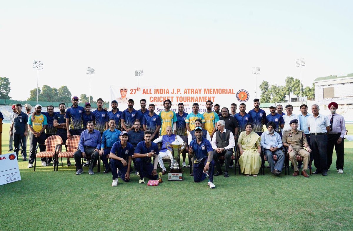pcacricket's tweet photo. 27th #AllIndiaJPAtrayCricketTournament 2022 

PCA Colts - CHAMPIONS of 27th All India J.P. Atray Memorial Cricket Tournament. 

#JPAtray #PunjabCricket #Cricket #DomesticCricket #PCA #PCAnews #PCAupdates @gulzarchahal @BCCIdomestic https://t.co/4s3t9tryRD