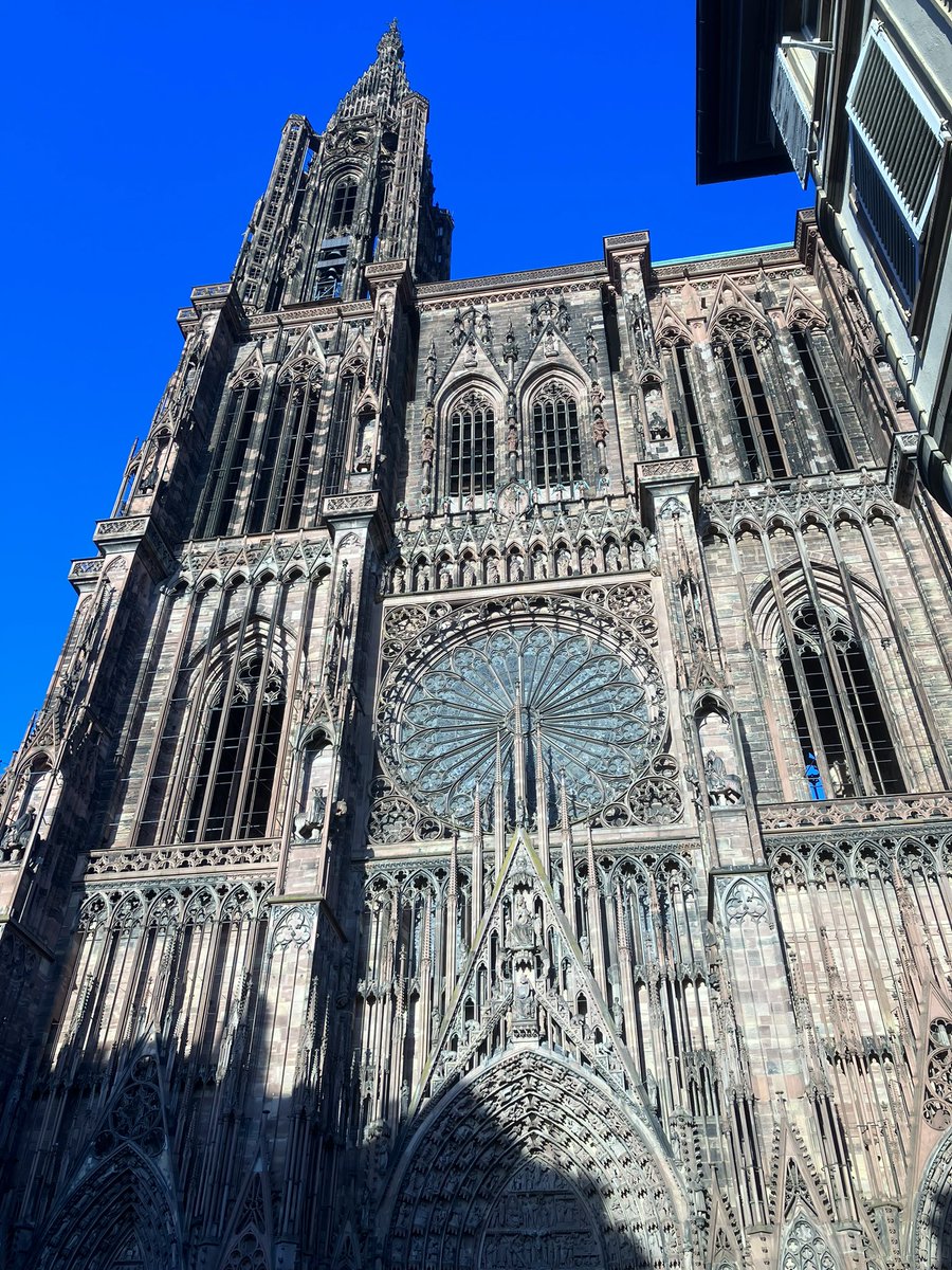 JaneCanDoSE4's tweet photo. Arrived early eve in Strasbourg 🇫🇷on our interail adventure🚂🇪🇺last major stop-Looking forward to exploring today & will post a montage tomorrow but couldn’t resist showing this📸What intense blue sky set against the cathedral⛪️Forecast is sunny😎☀️#HappyDays #ExploringEurope https://t.co/iuV9NoRMmG