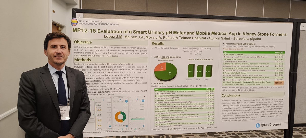 ⁦<a href="/UroDrLopez/">Juan M López Martínez</a>⁩ presenting a Poster about the “Evaluation of Lit-Control pH Meter in combination with myLit-Control App for the management of Stone-former patients” during the #WCET22. cc ⁦<a href="/DrMainez/">Toño Mainez</a>⁩ ⁦<a href="/RosendoGarganta/">Rosendo Garganta</a>⁩ ⁦<a href="/Devicare/">Devicare</a>⁩