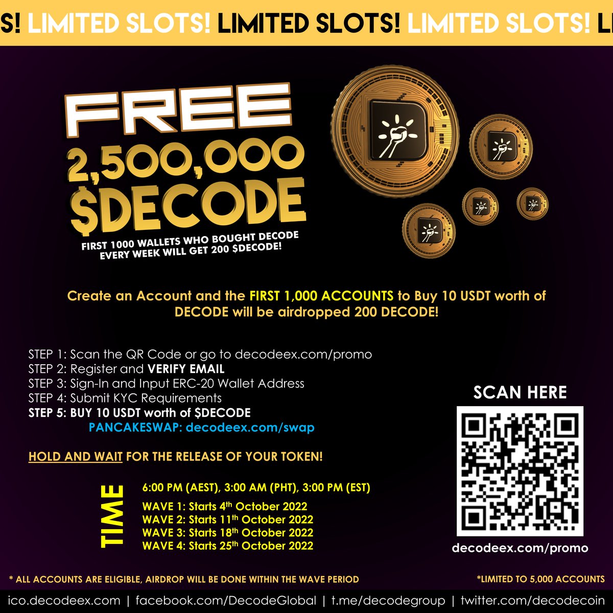 FREE 2,500,000 DECODE PROMOTION! 

To coincide with the DigitX celebrations, the Decode Coin team will be giving away 2.5 Million Decode. 

#DecodeCoin #Decode #Cryptocurrency #CoinMarketCap #NewListing #CoinGecko #CMC #CG #Binance #ICO #Crypto #DigitX #DigitXSponsor #DecodeGroup