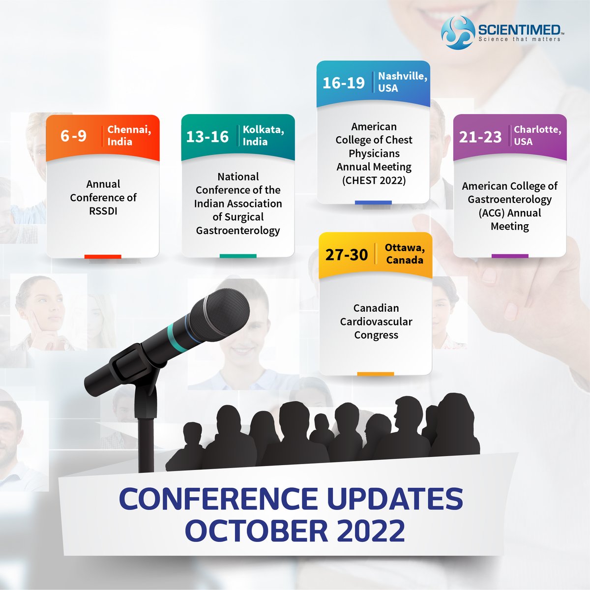 National and international conference updates for October 2022.
 
#conference #conferenceupdates #octoberconferences #nationalconferences #internationalconferences #Scientimed

Follow us for more updates and visit our website scientimed.com for details on our services.