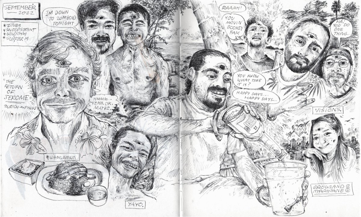 Monthly Review: September 22 "Happy Days" 
in my #sketchbook 

#drawing #portrait #biroart #sketchbooktour #thaiartist