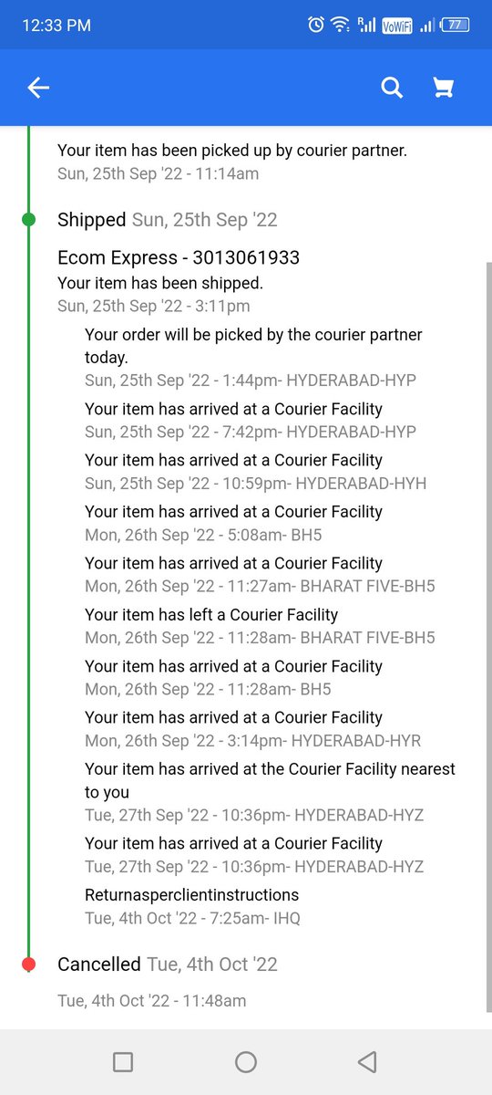 ShivaGouraram's tweet photo. Hey @Flipkart - My order almost reached me and all of sudden it got cancelled and you tag it as cancelled as per customer instructions. Who do you think your customer? 
#FlipkartDoglaHai #flipkartscam https://t.co/He8sUlJGBU